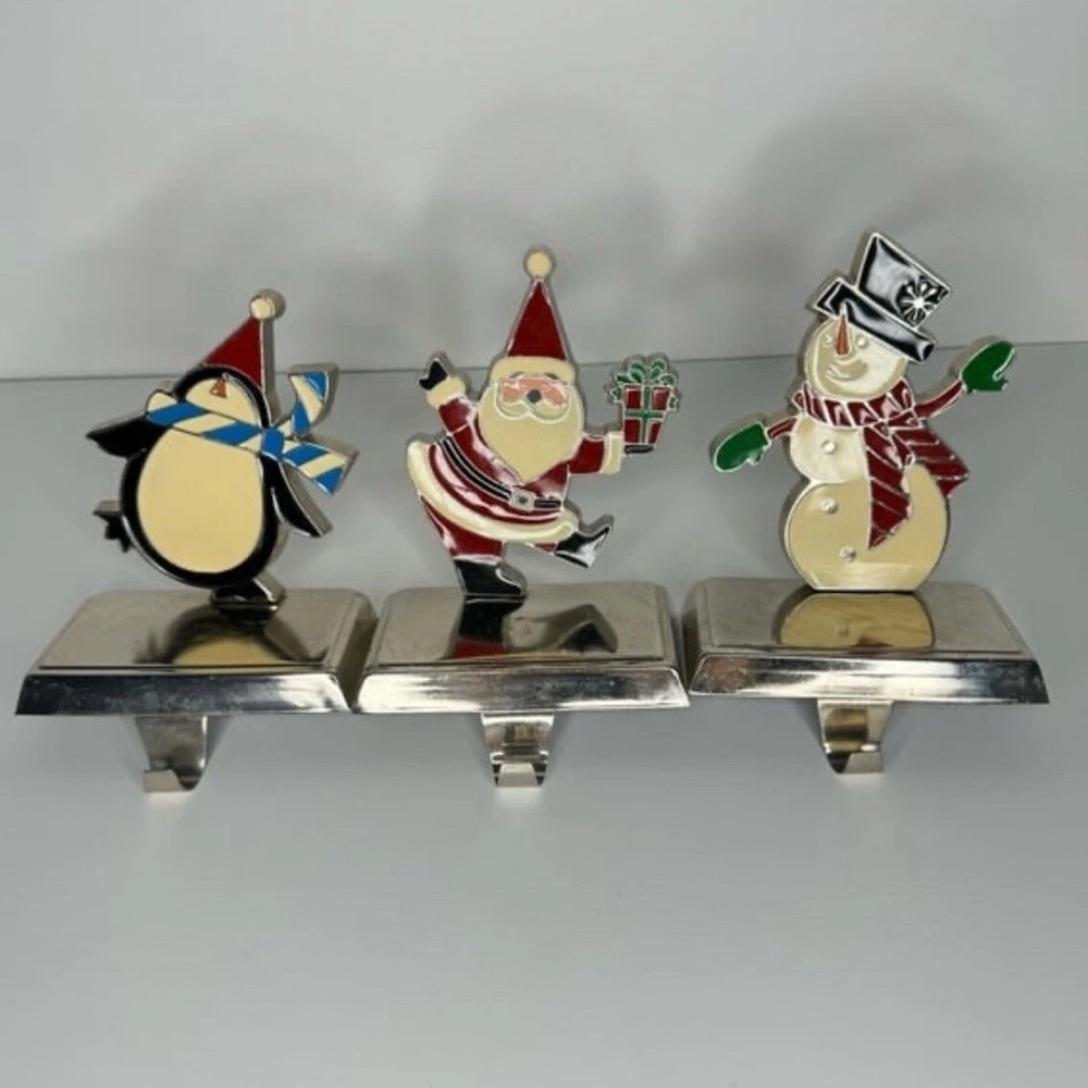The Christmas Shoppe Metal Stocking Holders Set of 3 Santa Snowman‎ Penguin